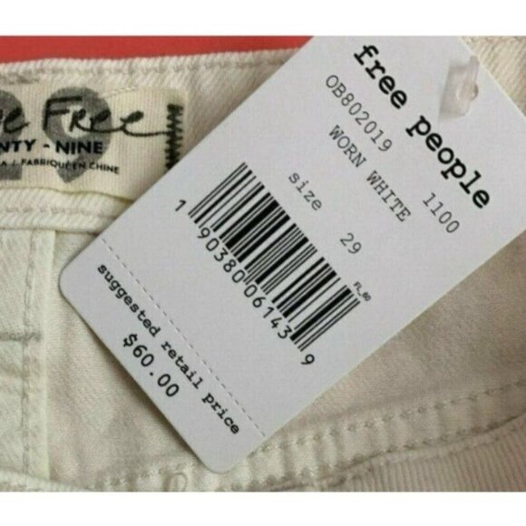 Free People 29 Cream Distressed Button Fly 5 Pocket Cotton Mini Jean Skirt - Picture 6 of 6